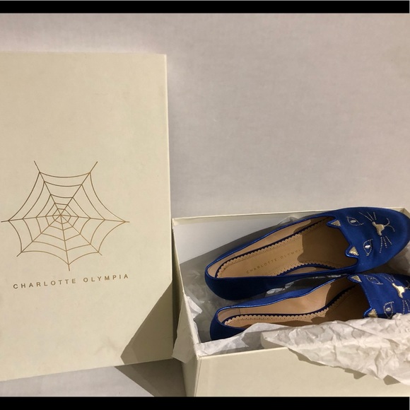 Charlotte Olympia kitty flats satin blue 38 1/2 - Picture 2 of 4